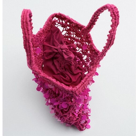 NWT Zara Beaded Fabric Handbag - Picture 6 of 9